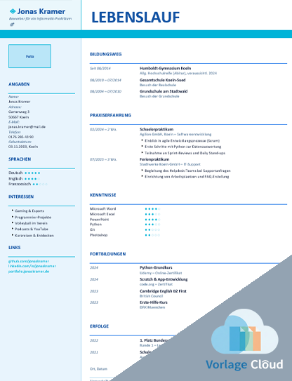 lebenslauf vorlage für praktikum