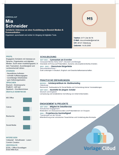 lebenslauf vorlage für schüler