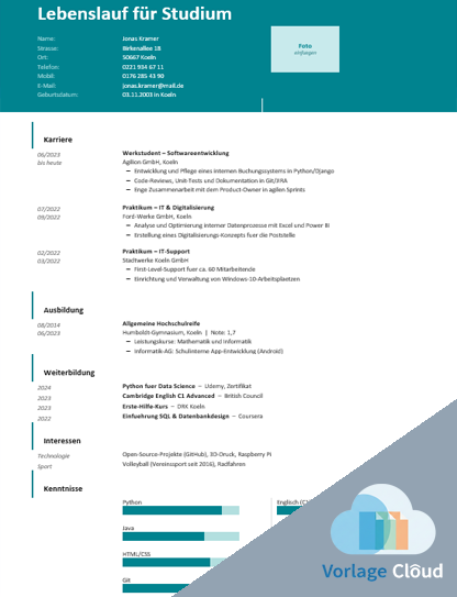 lebenslauf vorlage fur studium