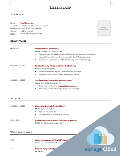 muster für tabellarischen lebenslauf kostenlos