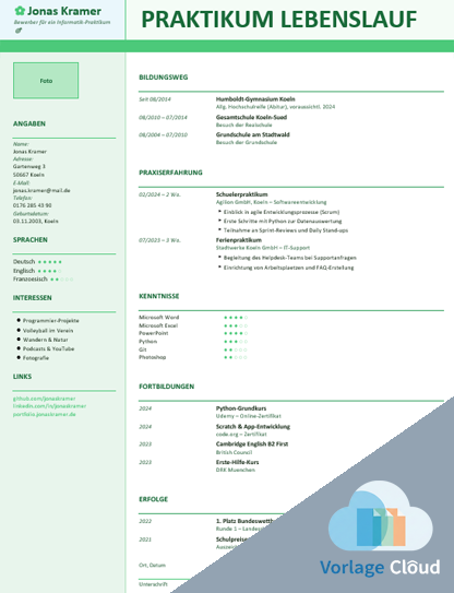 praktikum lebenslauf