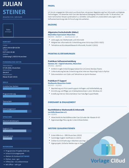 tabellarischer lebenslauf für uni