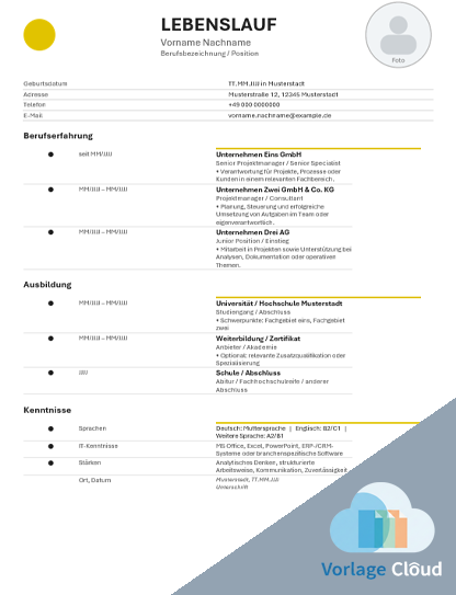 vorlage für lebenslauf