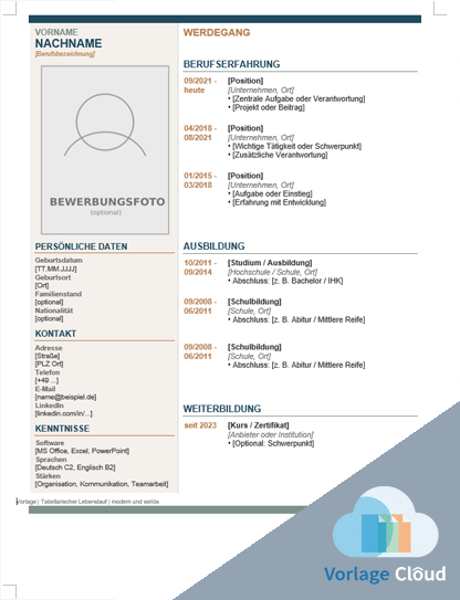 word vorlage tabellarischer lebenslauf