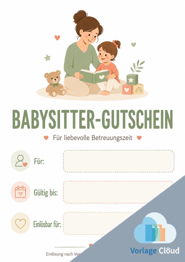 babysitter gutschein vorlage zum herunterlanden