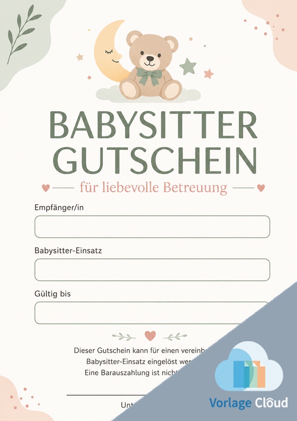 babysitter gutschein zum ausdrucken