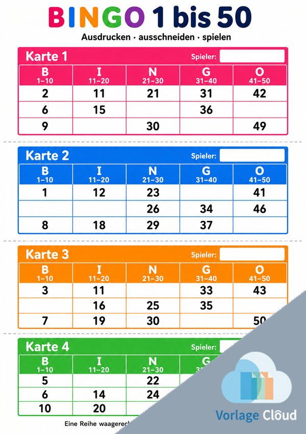 bingo karten 1 bis 50 zum ausdrucken