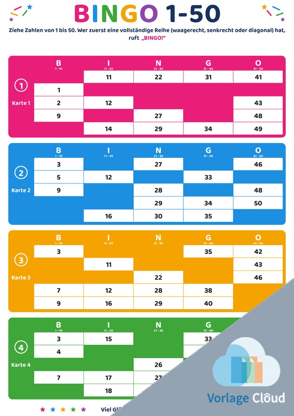 bingo karten bis 50 vorlage