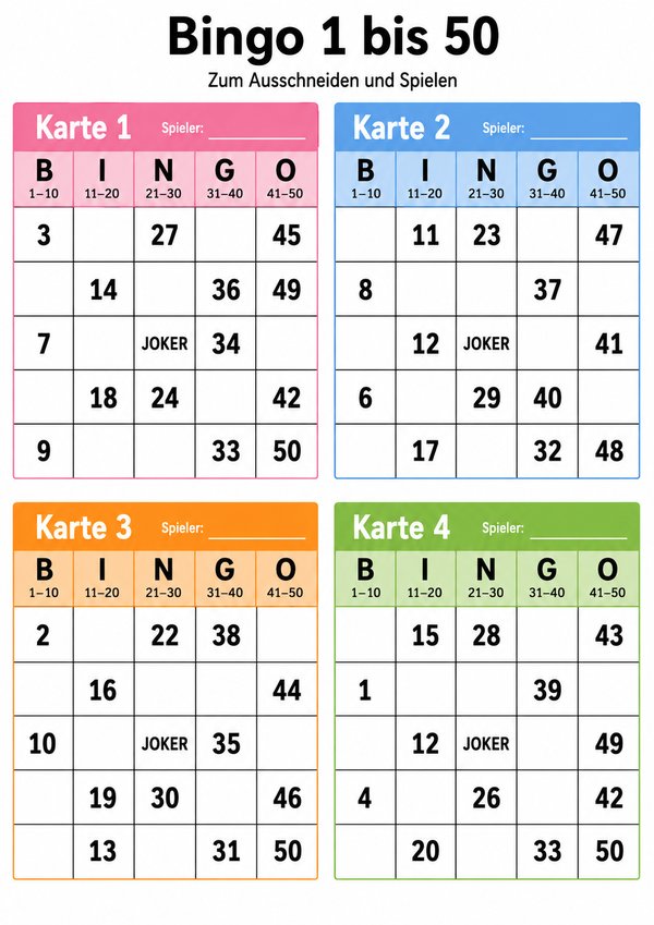Bingo Karten Zum Ausdrucken Bis 50