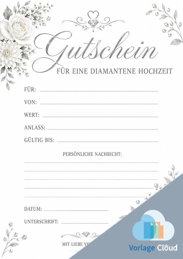 diamantene hochzeit gutschein vorlage