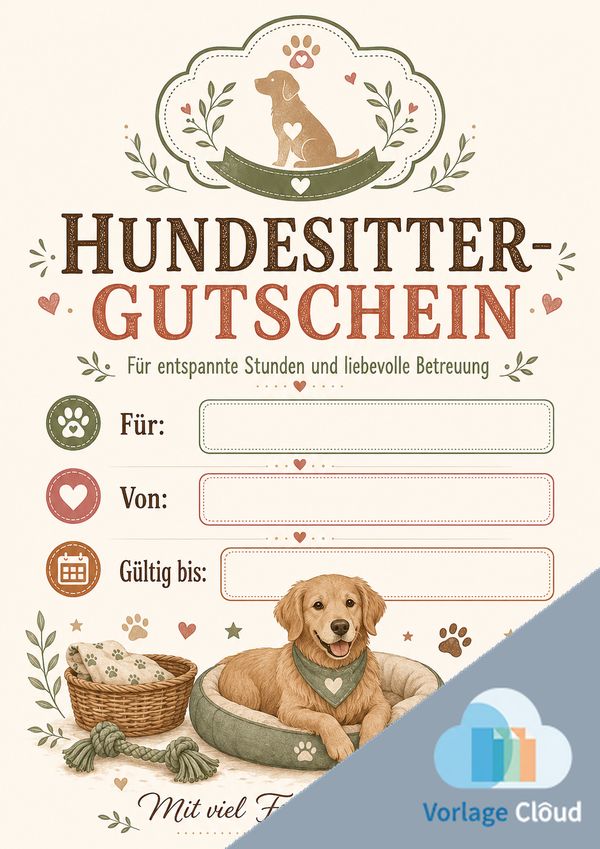 hunde babysitter gutschein vorlage