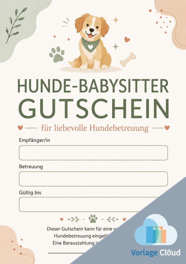 hunde babysitter gutschein zum ausdrucken