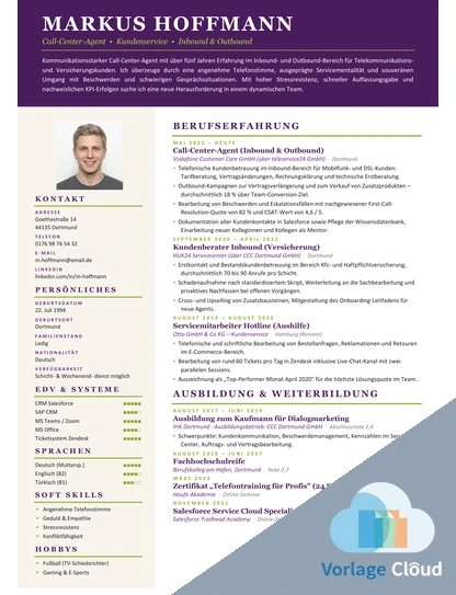 lebenslauf vorlage call center agent