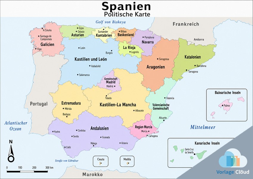Spanien Landkarte zum Ausdrucken