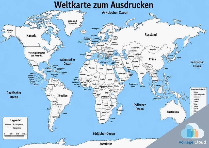 weltkarte mit ländern zum ausdrucken