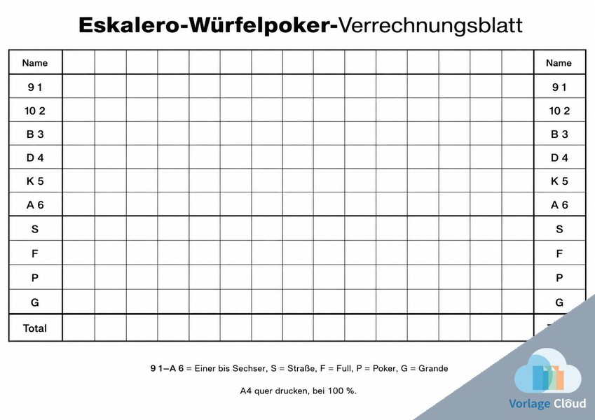 Ausdrucken Würfelpoker Vorlage Wm