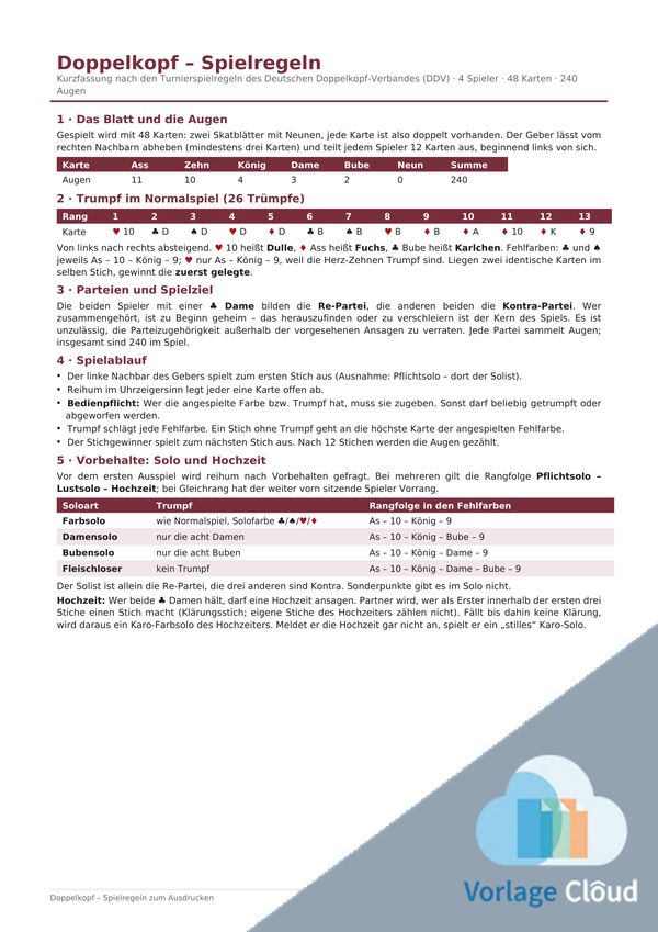 Doppelkopf Regeln Pdf Zum Ausdrucken Wm