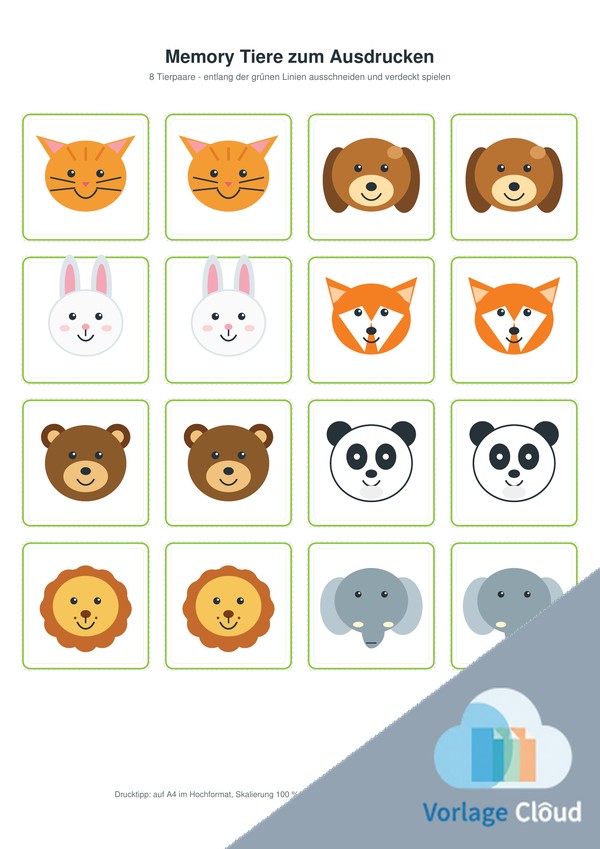 memory tiere ausdrucken