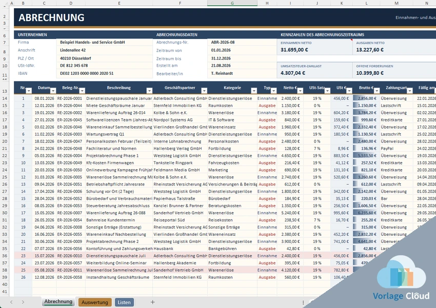 Abrechnungs Tabelle