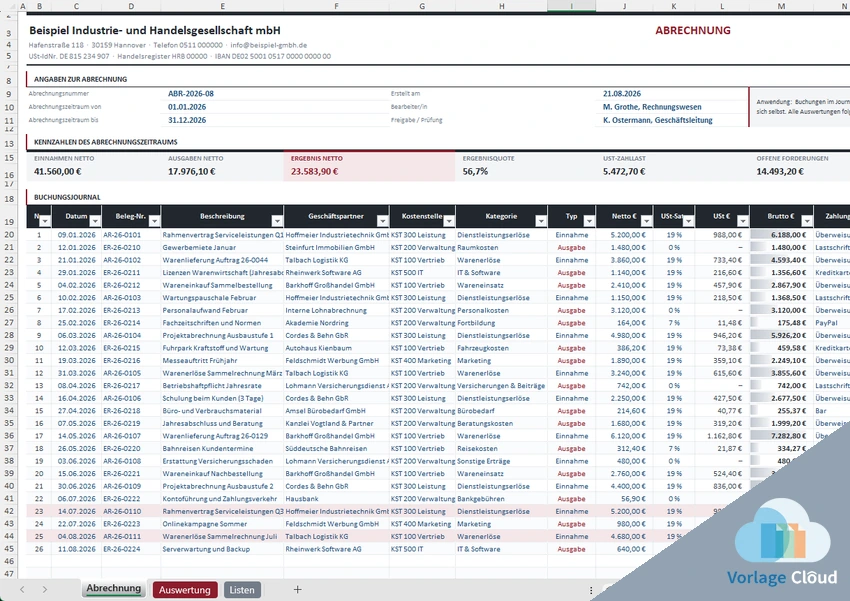 Abrechnungstabelle Excel