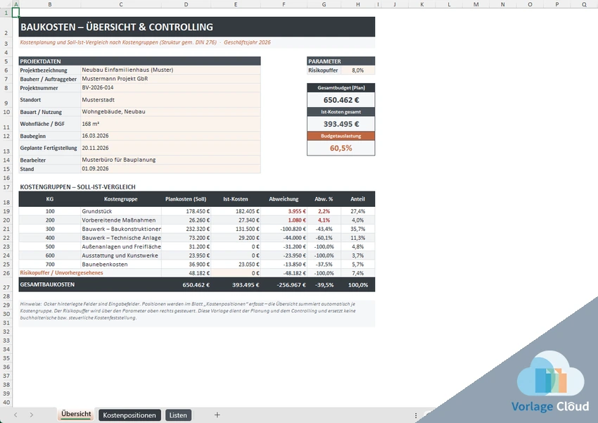 Baukostenrechner Excel kostenlos
