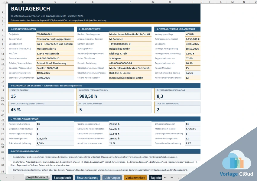 Bautagebuch Vorlage Excel