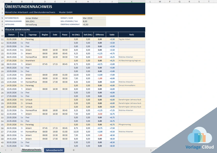 Excel Überstunden Berechnen Formel