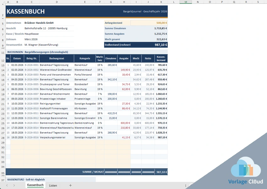 Kassenbuch Excel