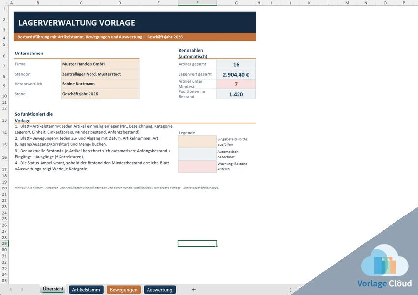 Lagerverplan Vorlage