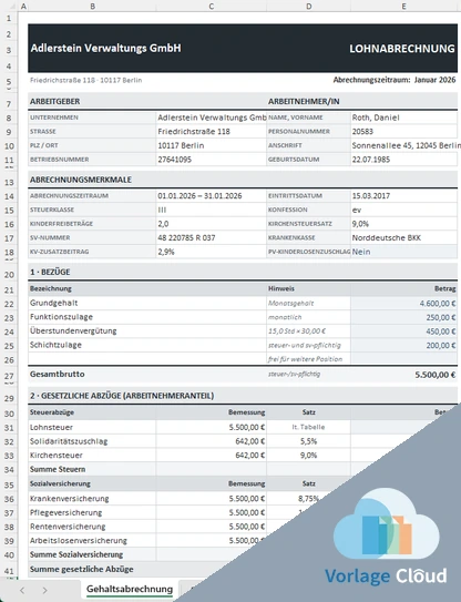 Lohnabrechnung Vorlage Excel