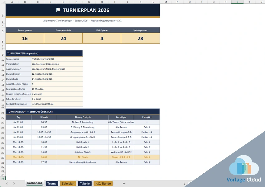 Turnierplan Excel
