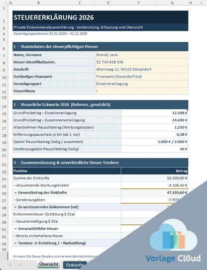 Vorlage Steuer Anrechenbarkeit Excel
