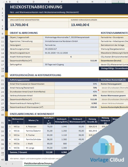 Heizkostenabrechnung Excel