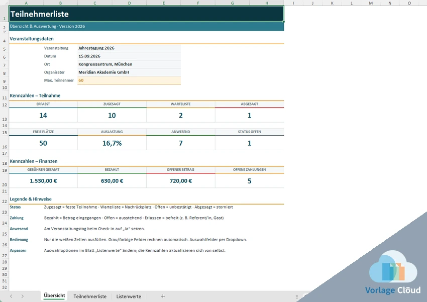 Teilnehmerliste Excel