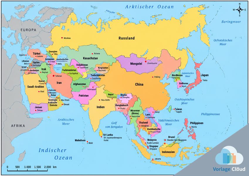 Landkarte Asien Mit Länder