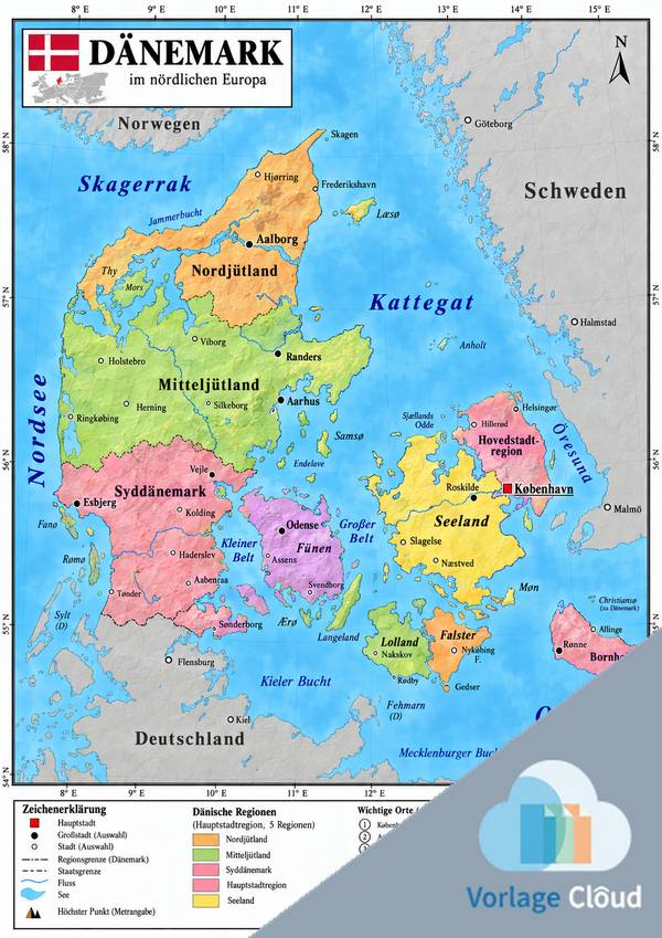 landkarte dänemark mit nachbarn