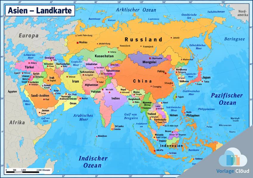 Landkarte Weltkarte Asien Wm