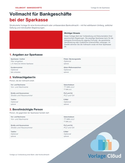 Sparkasse Vollmacht Vorlage