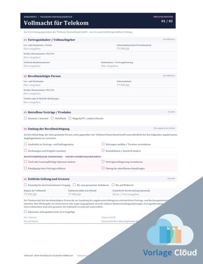 Telekom Vollmacht Vorlage